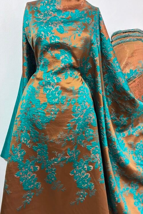 Luxurious Bronze Brown Flower Brocade Fabric for Boubou