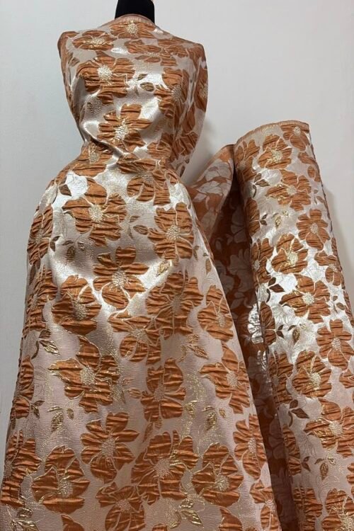 Luxurious Burnt Orange Brocade Fabric for Boubou