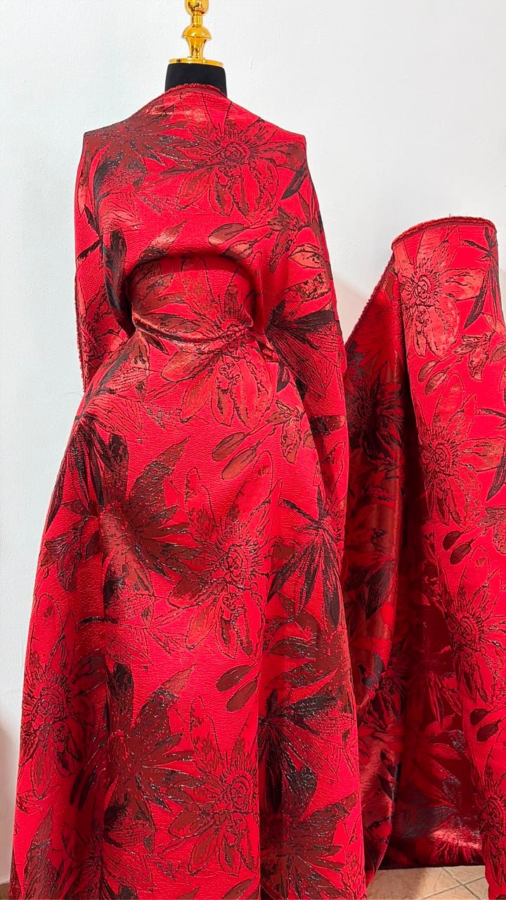 Luxurious Red Brocade Fabric for Boubou