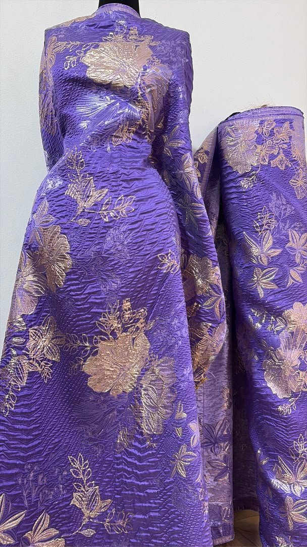 Luxurious Royal Purple Brocade Fabric for Boubou